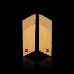 18K Gold Parallelogram Earrings with Red Rubies