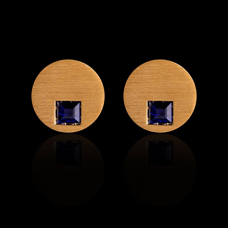 18K Gold Orbicular Earrings with Blue Sapphires