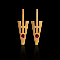 18K Gold V Cut Earrings with Red Rubies