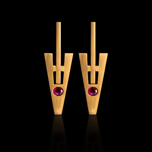 18K Gold V Cut Earrings with Red Rubies