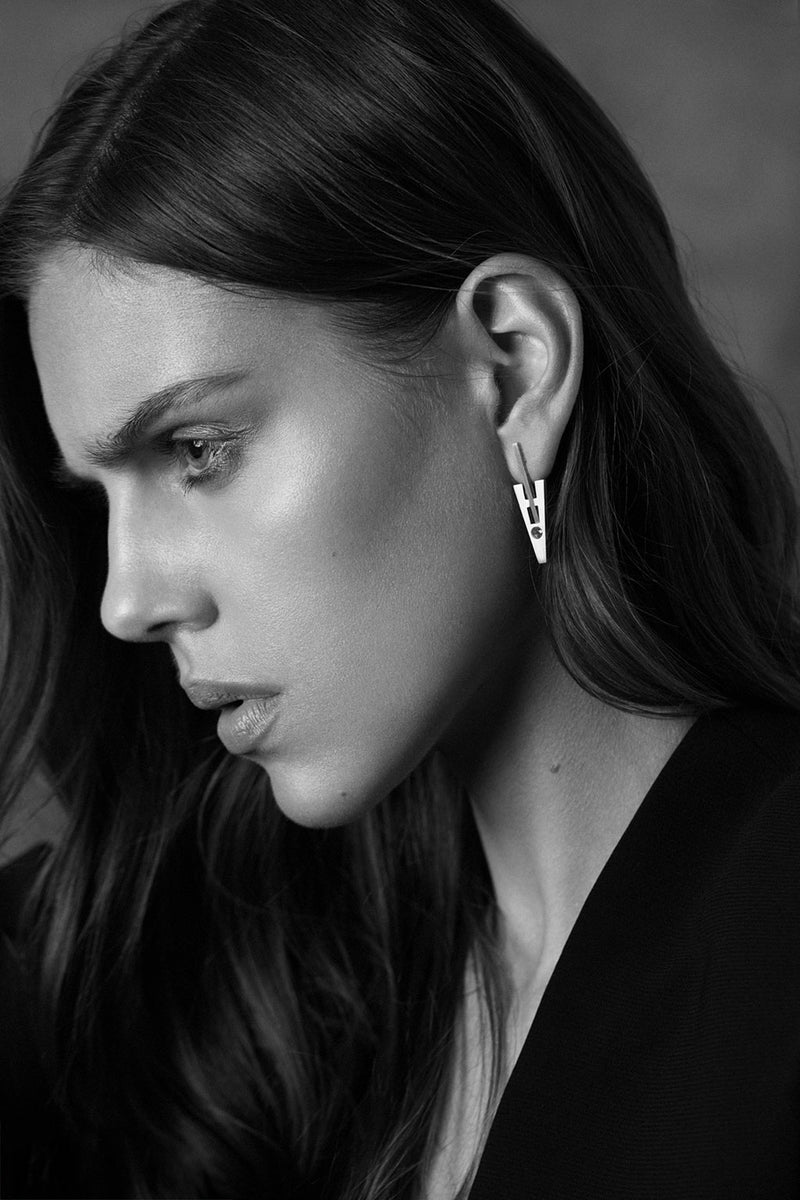 18K Gold V Cut Earrings with Red Rubies